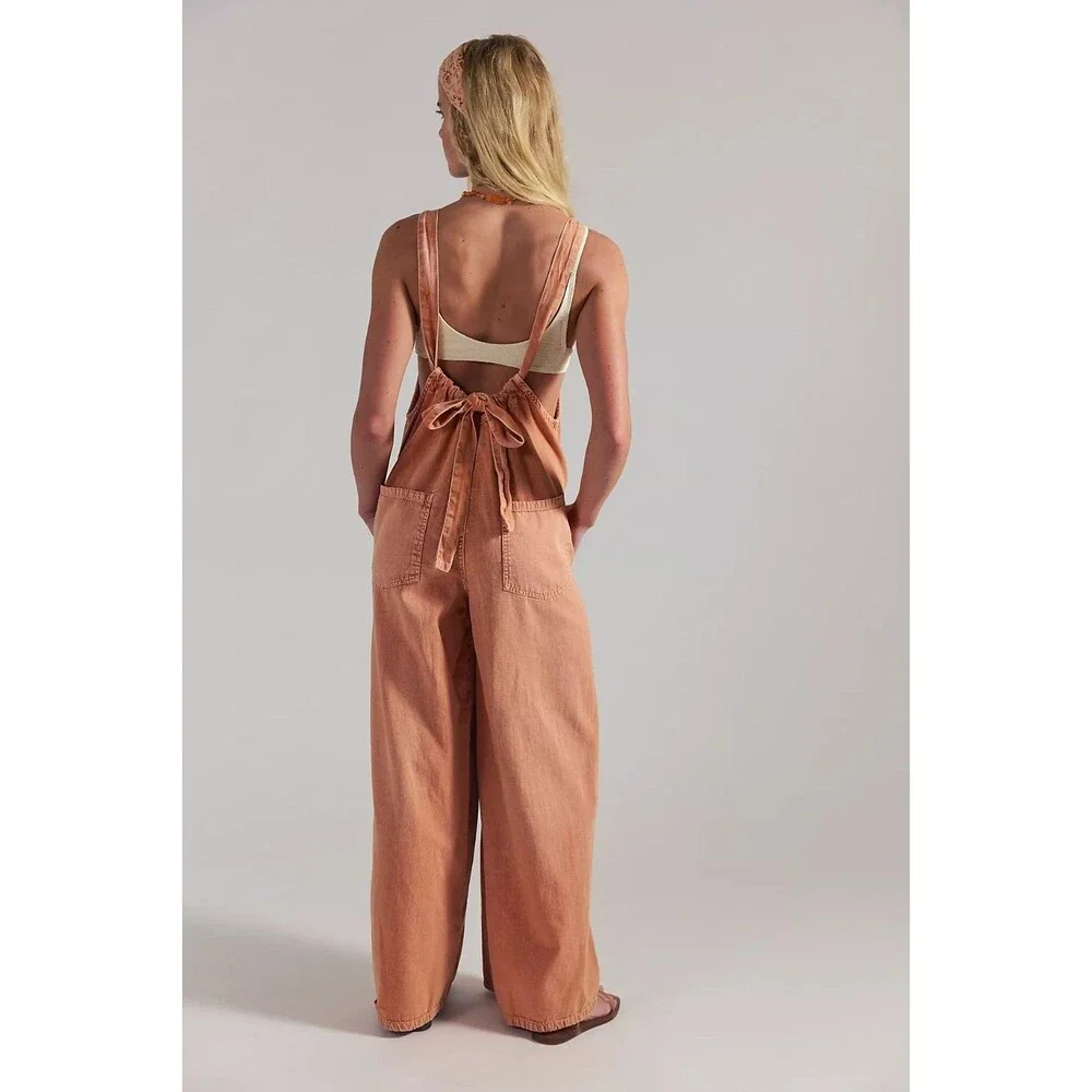Free People We The Free Freebird Jumpsuit Dress Wide Leg Cotton Boho S 288977